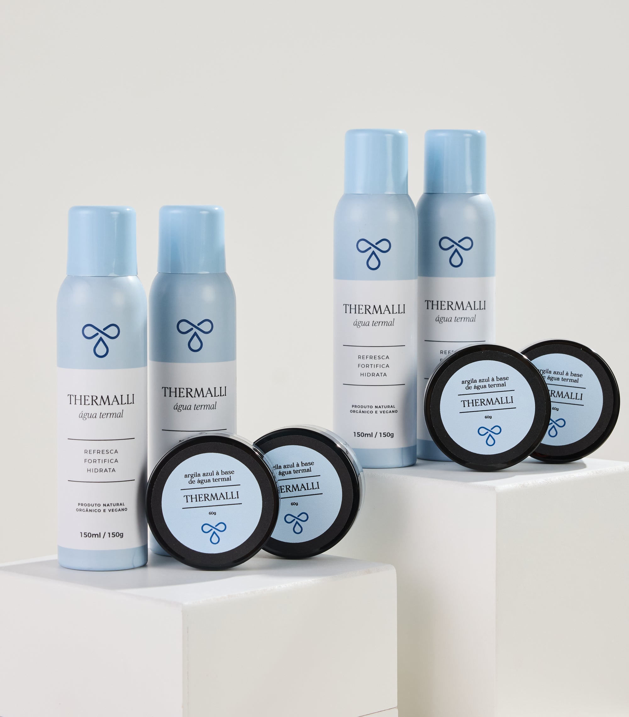 Combo Família - 4 Águas Termais 150ml + 4 Argilas Azuis 60g