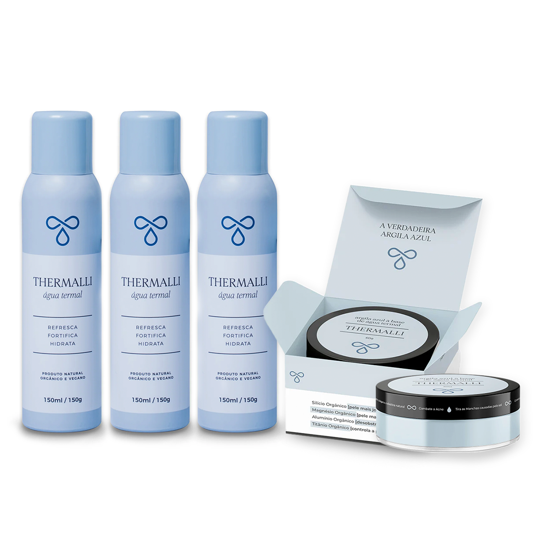 Kit Hidratação Completa - 3 Águas Termais 150ml + 2 Argilas Azuis 60g